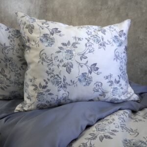 Tencel sateen duvet cover ‘Blue White Flower / Denim Blue’